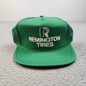 Vintage Trucker Hat Snapback Cap Remington Tires Green Rope Meshback 80s 90s
